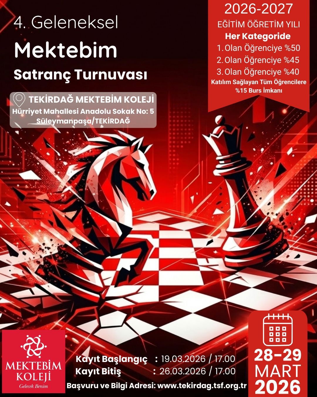 4. Geleneksel Tekirdağ Mektebim Koleji Satranç Turnuvası