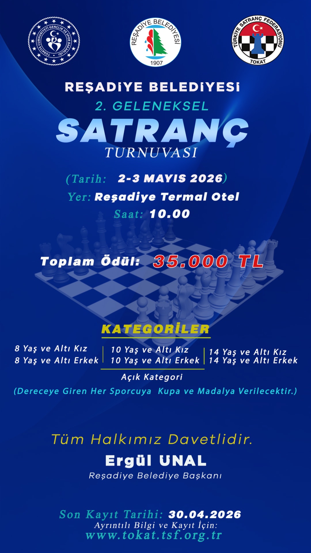 Reşadiye Belediyesi 2. Geleneksel Ödüllü Satranç Turnuvası